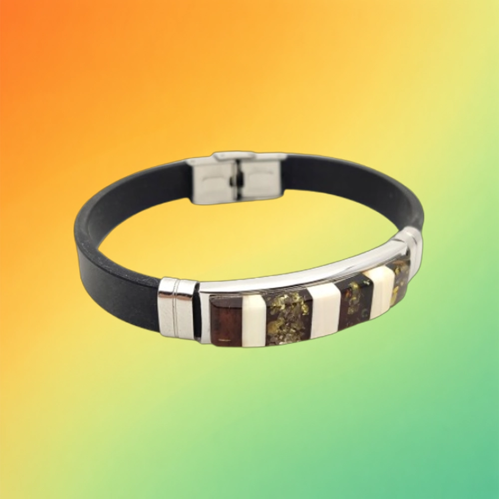 Браслет с янтарём на каучуке