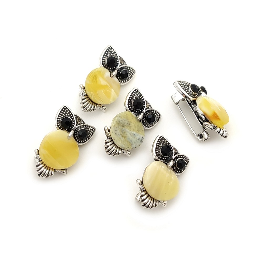 Брошь "Сова" янтарь