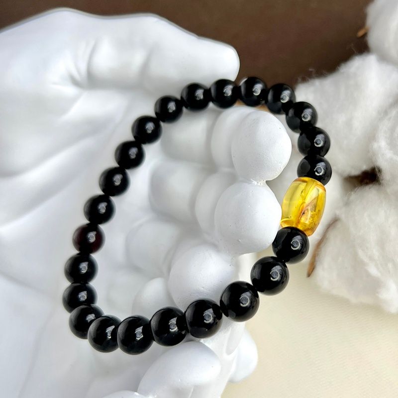 Браслет "Шар" янтарь,инклюз