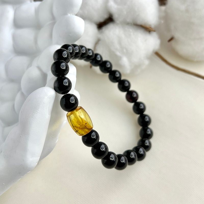Браслет "Шар" янтарь,инклюз
