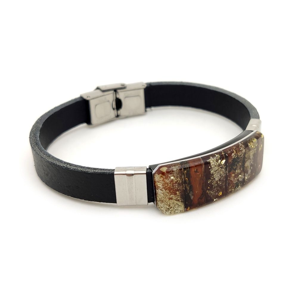 Браслет на кожаном ремешке, Янтарь