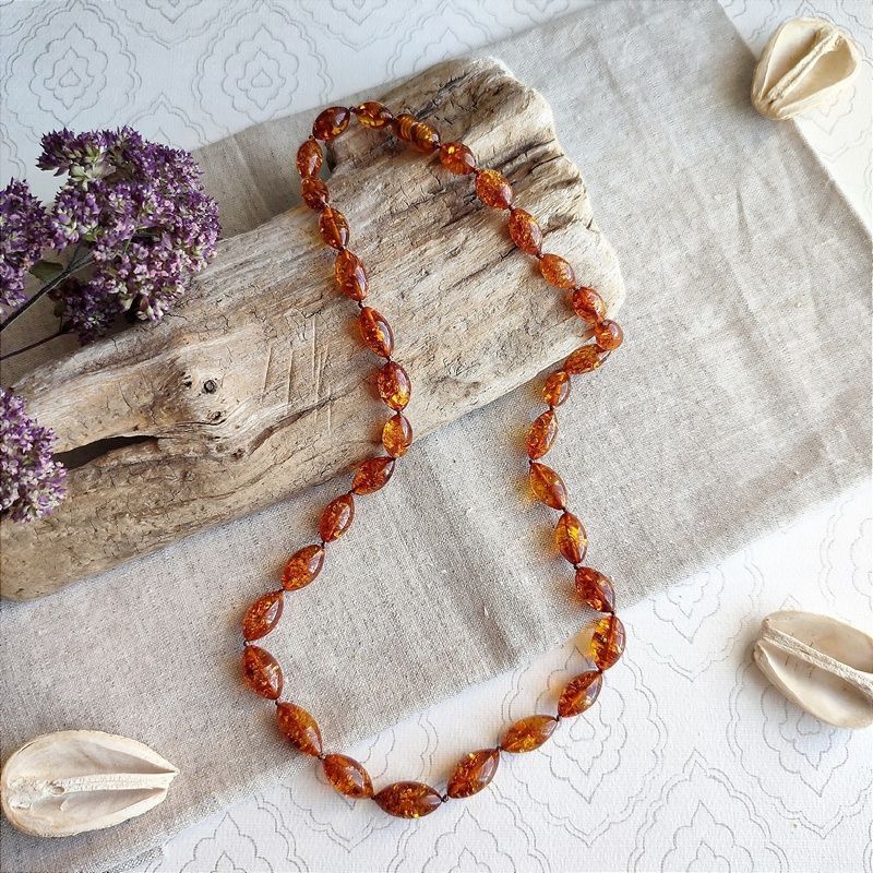 Бусы "Оливка" из янтаря