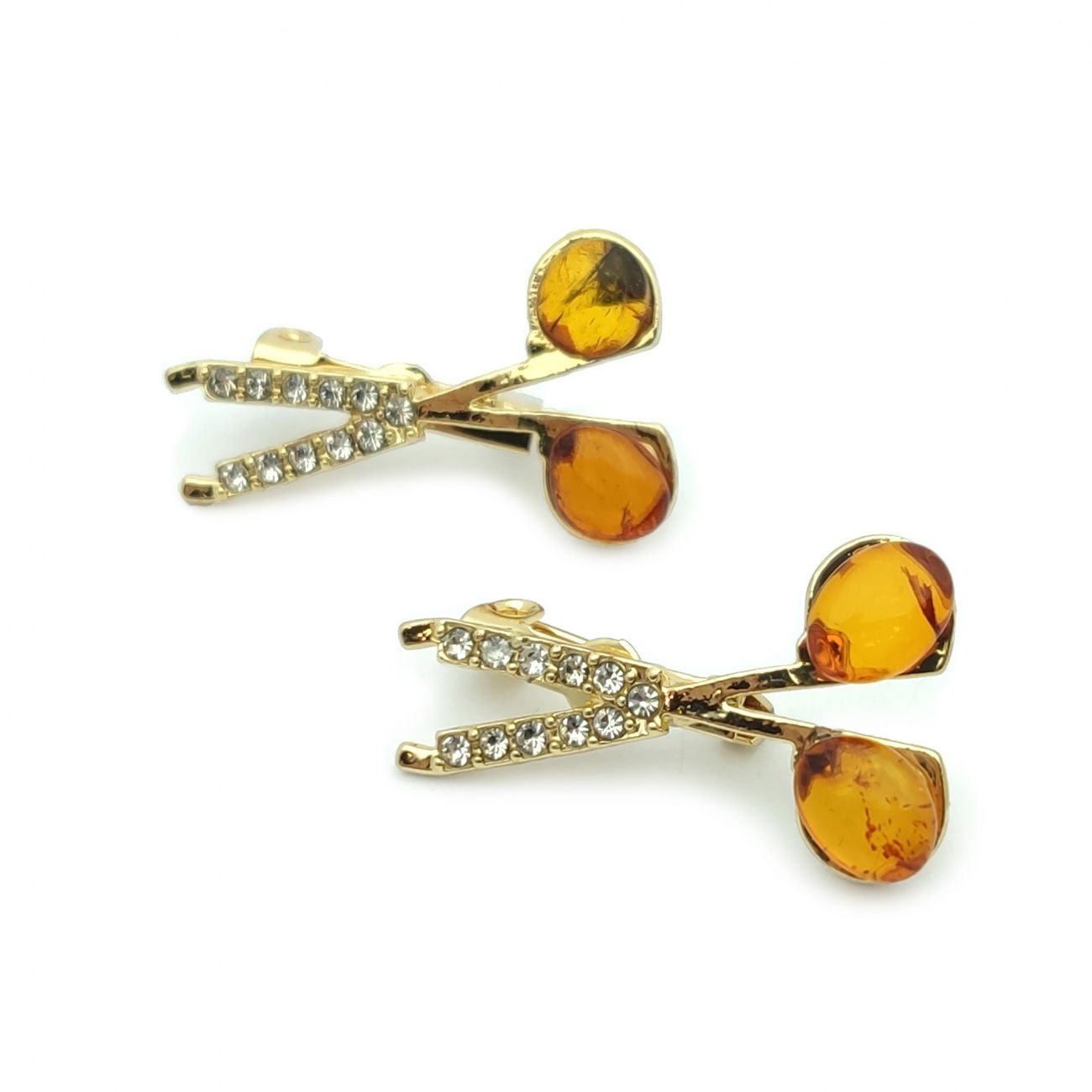 Брошь " Ножницы" янтарь