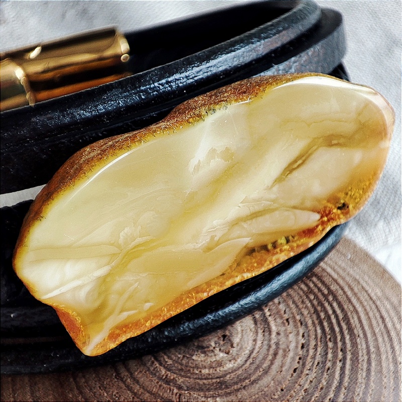 Браслет на кож.  рем.,Янтарь 3041419888 (3)