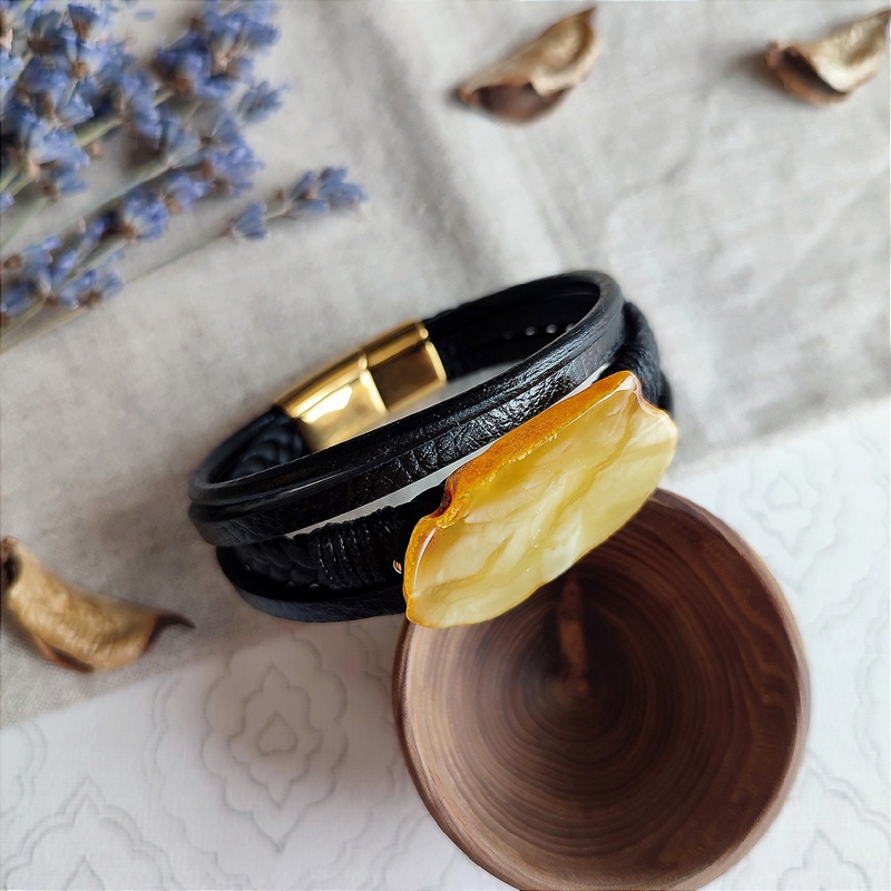 Браслет на кож.  рем.,Янтарь 3041419888 (4)