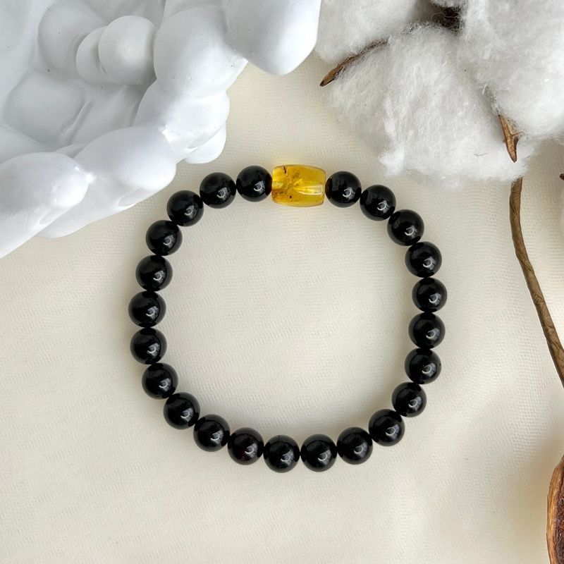 Браслет "Шар" янтарь,инклюз