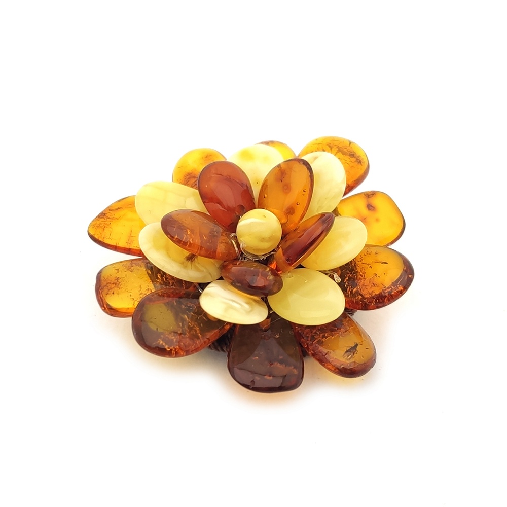 Брошь "Цветок" Янтарь