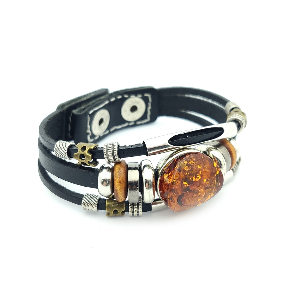 Браслет на кож. ремешке, янтарь 3101419866