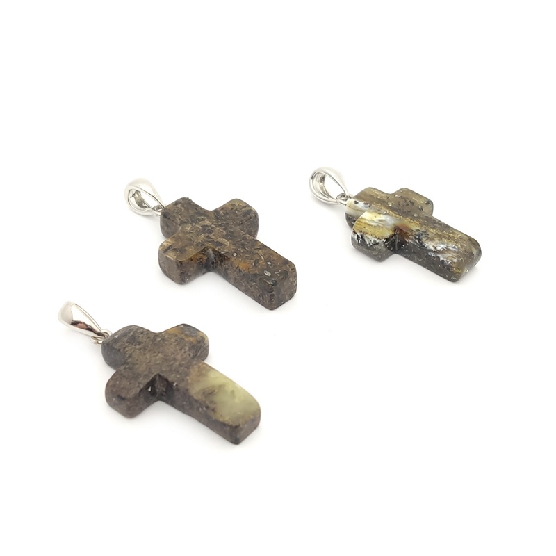 Крестик Янтарь Посеребрение 40130405100