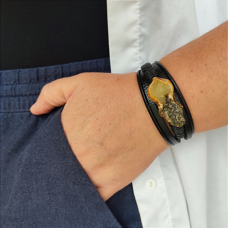 Браслет на кож. рем.,Янтарь 3501419888