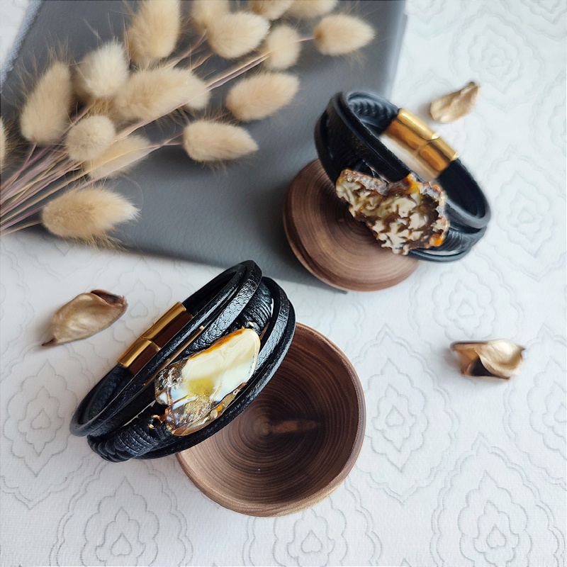 Браслет на кож.  рем.,Янтарь 3041419888 (4)