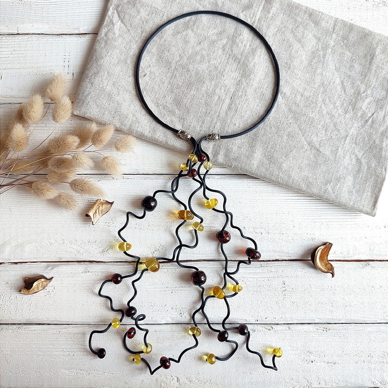 Колье "Водопад" Янтарь