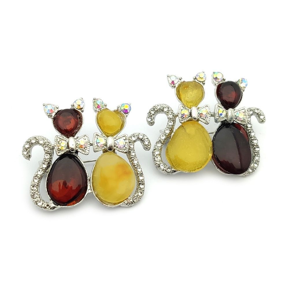 Брошь "Кошки" Янтарь