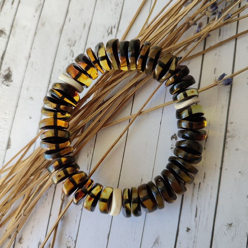 Браслет "Диск-волна" Янтарь, Мамонт