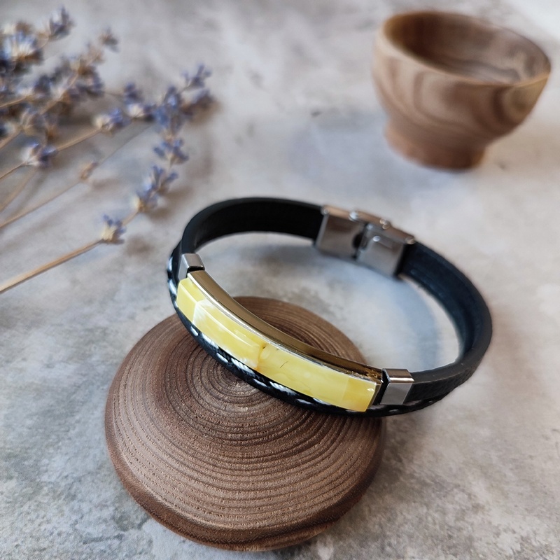 Браслет на кож.ремешке, янтарь 3301419862 (1)