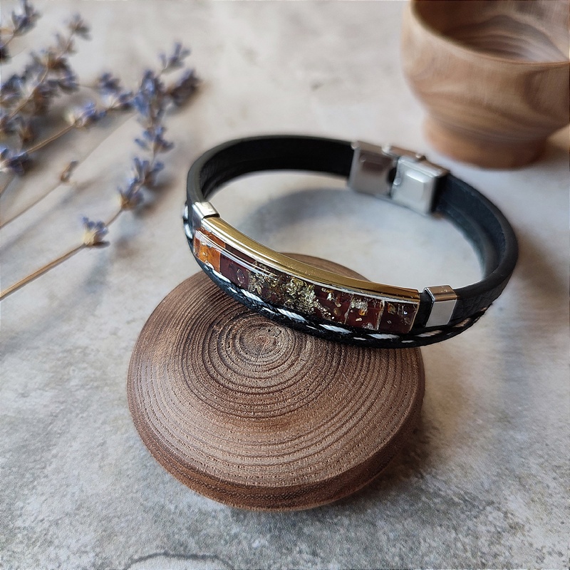 Браслет на кож.ремешке, янтарь 3101419862 (1)