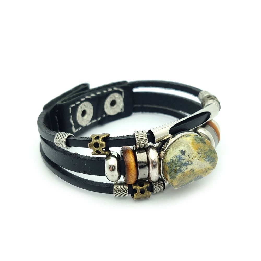 Браслет на кож. ремешке, янтарь