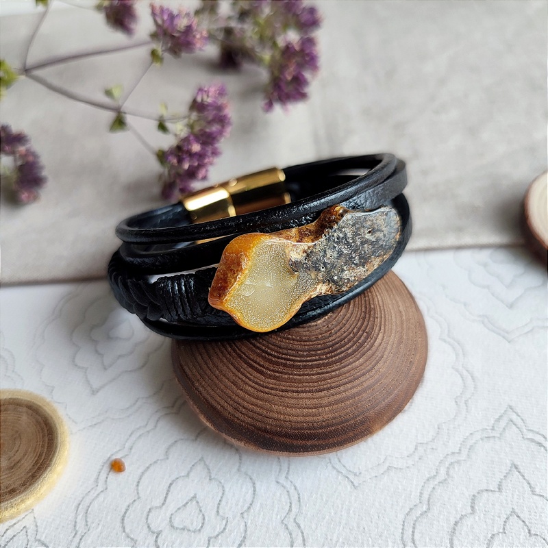 Браслет на кож. рем.,Янтарь 3501419888 (1)