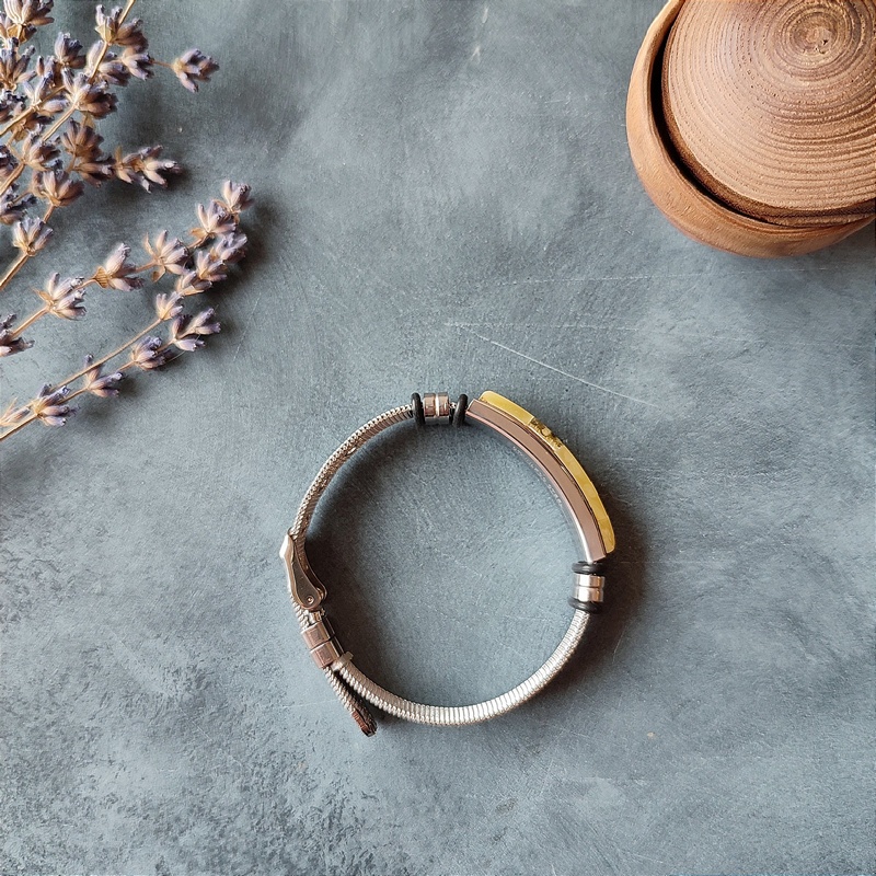 Браслет на метал. ремешке, янтарь 3301519863 (2)