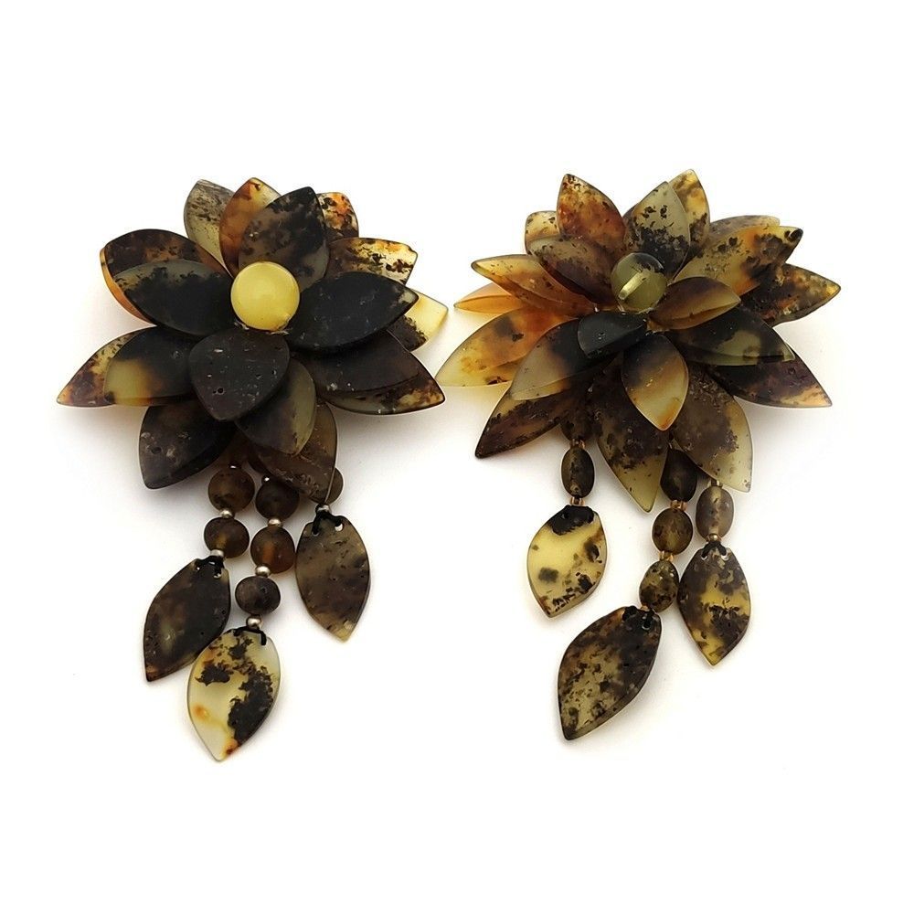 Брошь "Лотос" янтарь