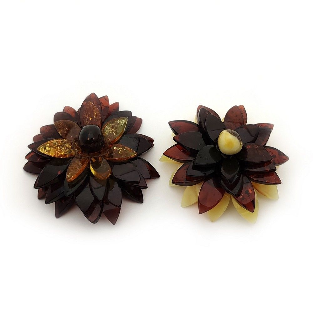 Брошь "Лотос" янтарь