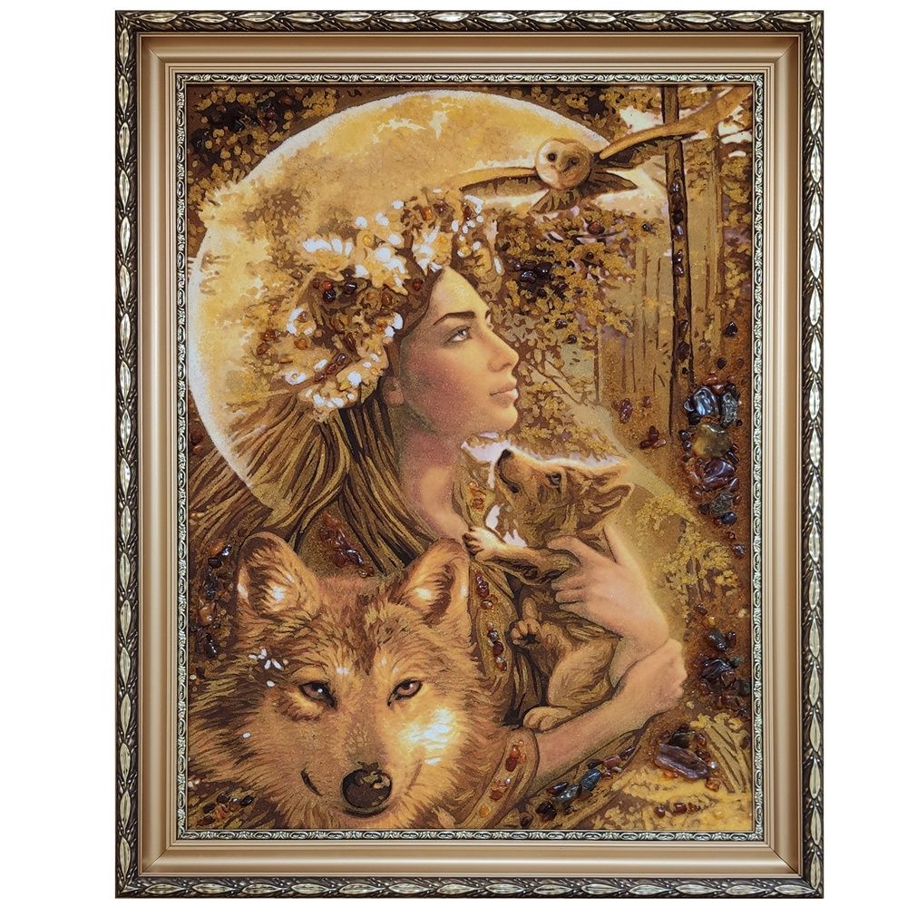 Картина "Девушка и волк" Янтарь