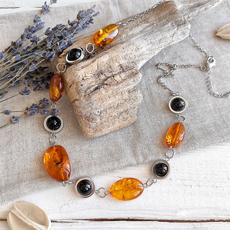 Бусы "Осенний лес" Янтарь