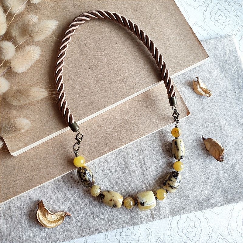 Колье "Бочка" 2 в 1 Янтарь