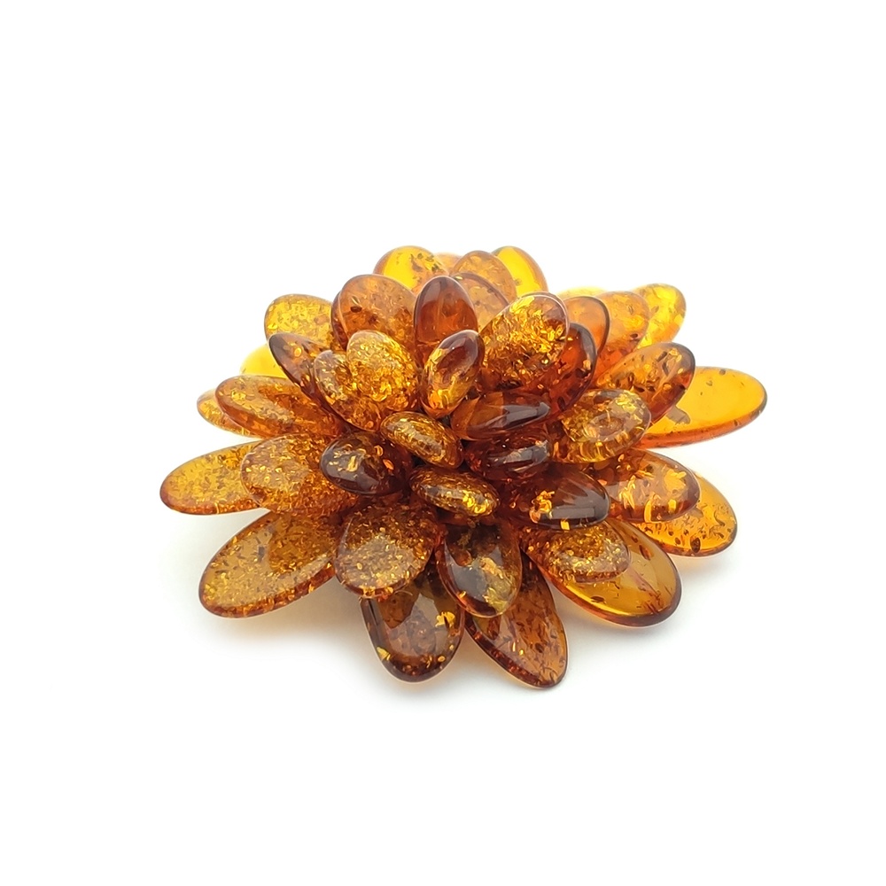 Брошь "Хризантема" янтарь