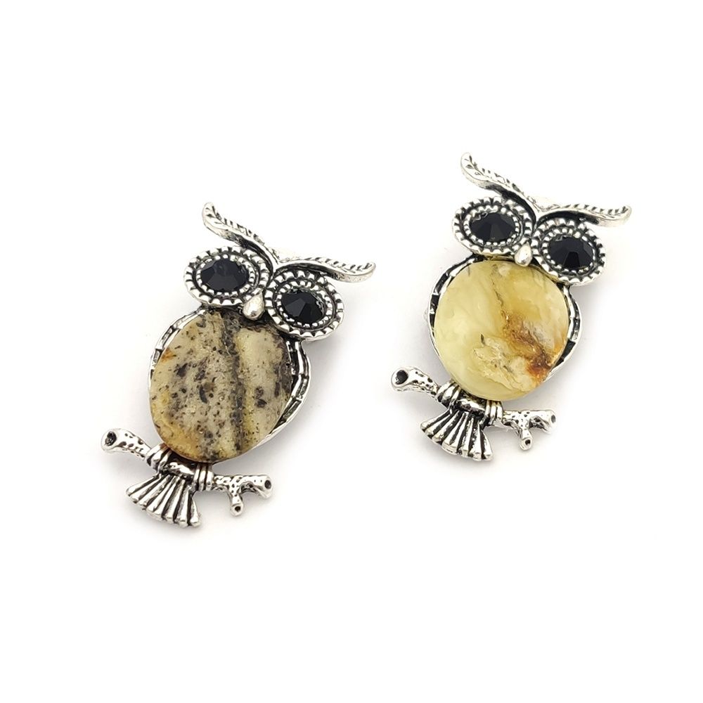 Брошь "Сова Б" янтарь