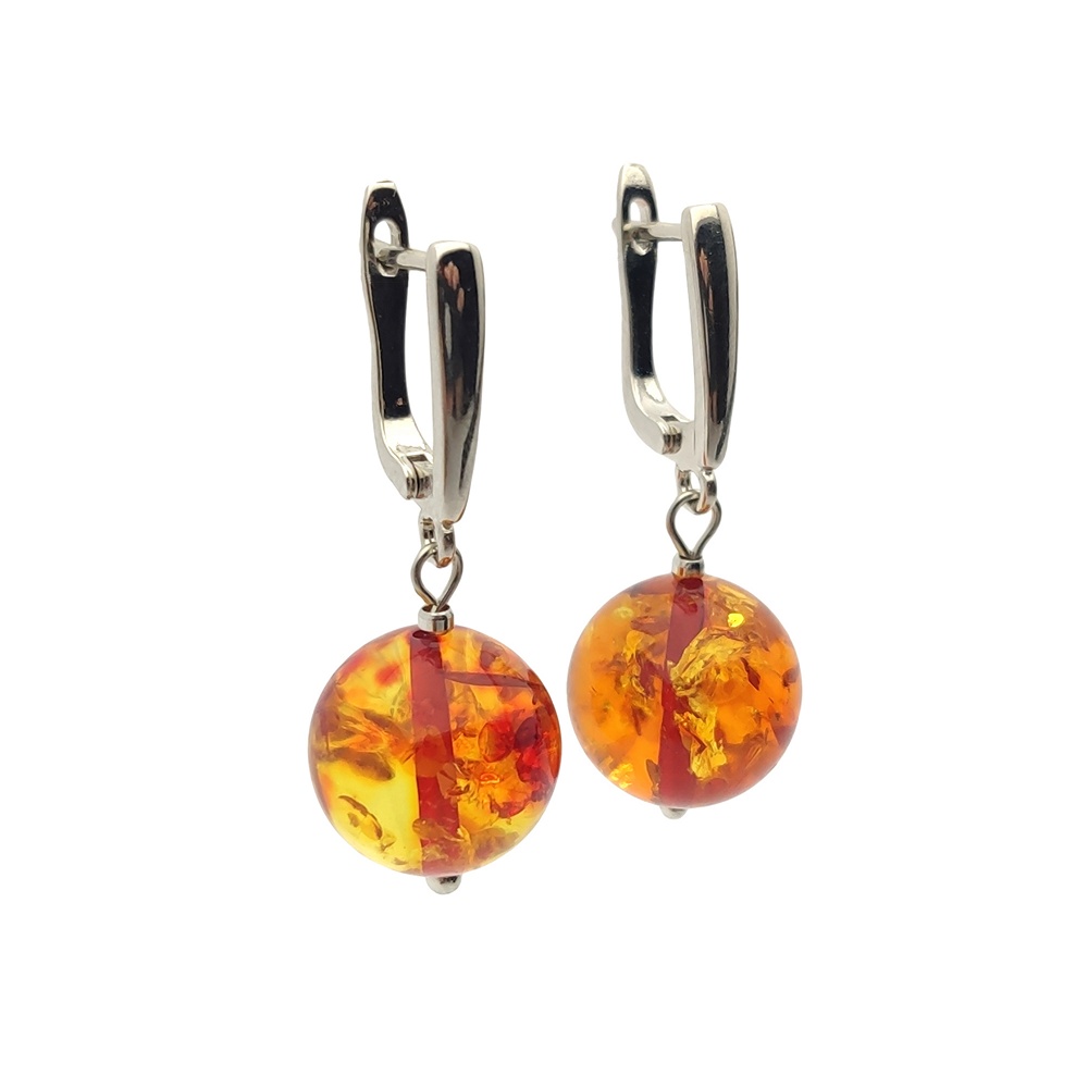 Серьги "Шар" Янтарь,Посеребрение
