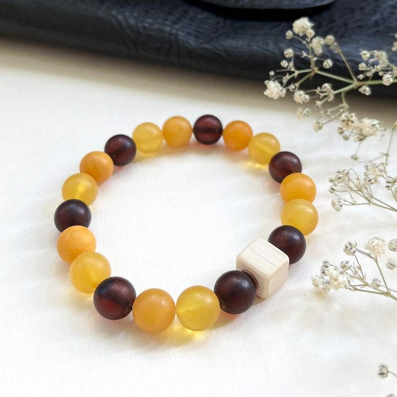 Браслет "Шар" янтарь, мамонт