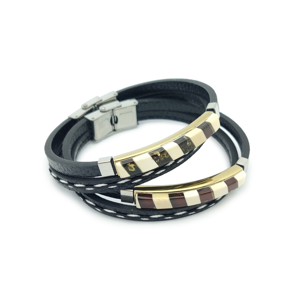 Браслет на кож. ремешке, янтарь 3501419852