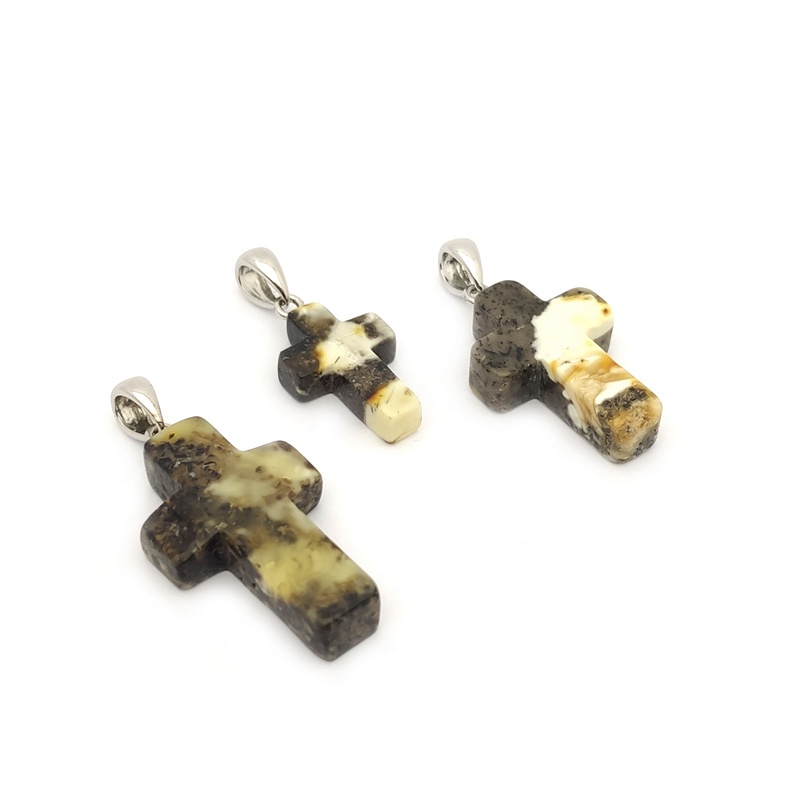 Крестик Янтарь Посеребрение 40330405100