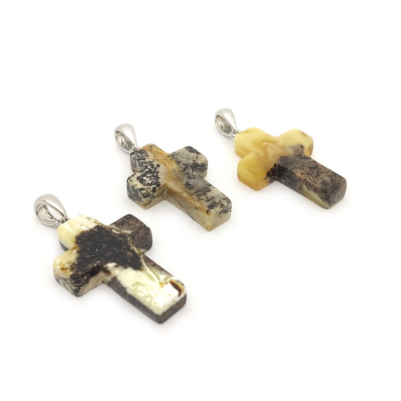 Крестик Янтарь Посеребрение 40330405100 (2)