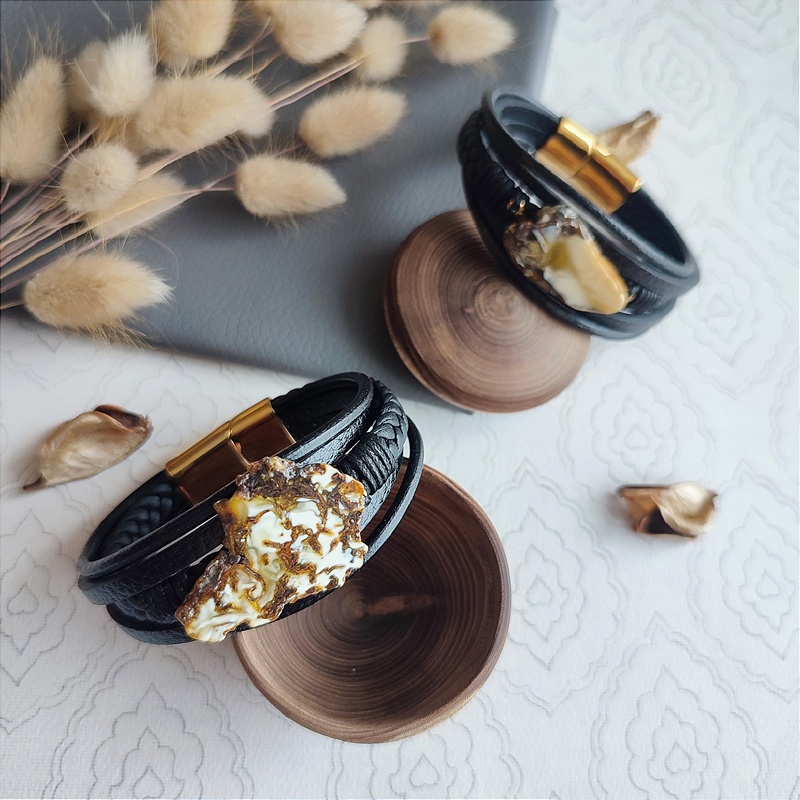 Браслет на кож.  рем.,Янтарь 3041419888 (3)