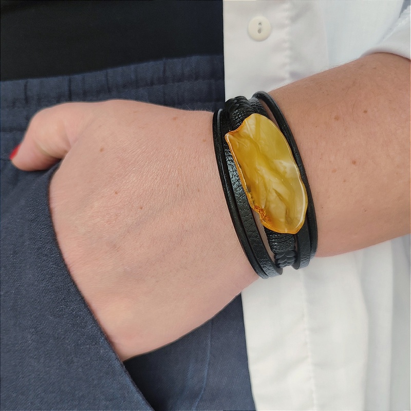 Браслет на кож.  рем.,Янтарь 3041419888 (5)