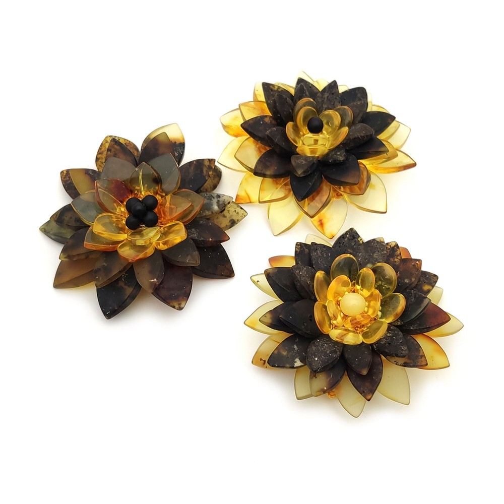 Брошь-кулон "Лотос" янтарь