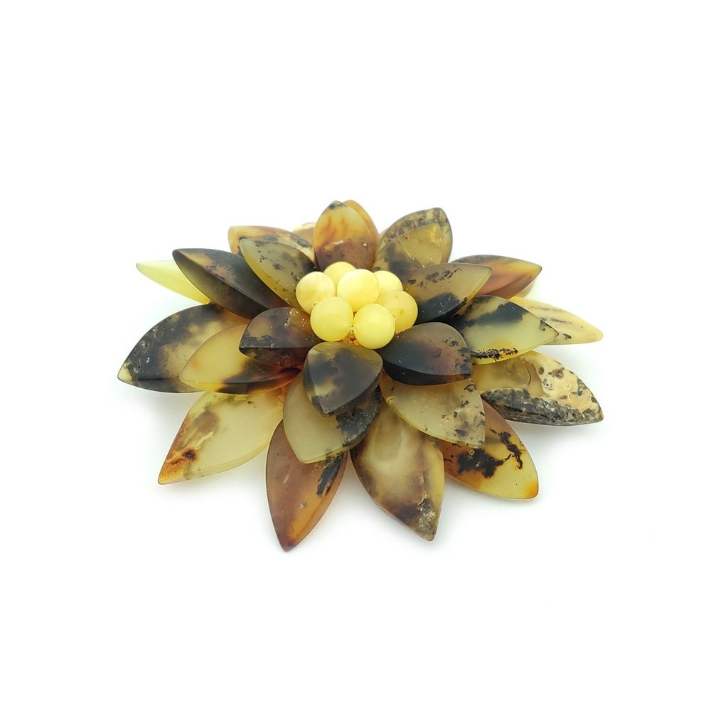 Брошь "Лотос" янтарь