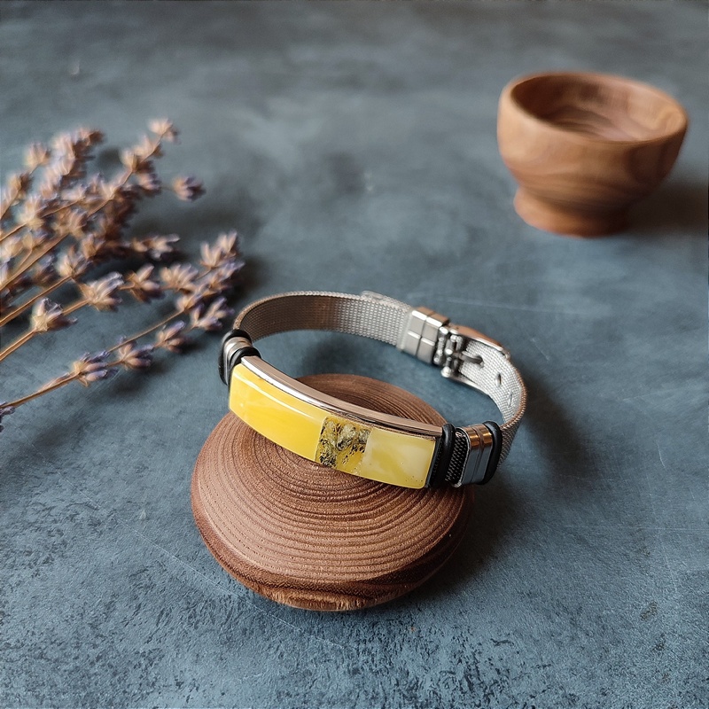 Браслет на метал. ремешке, янтарь 3301519863 (1)