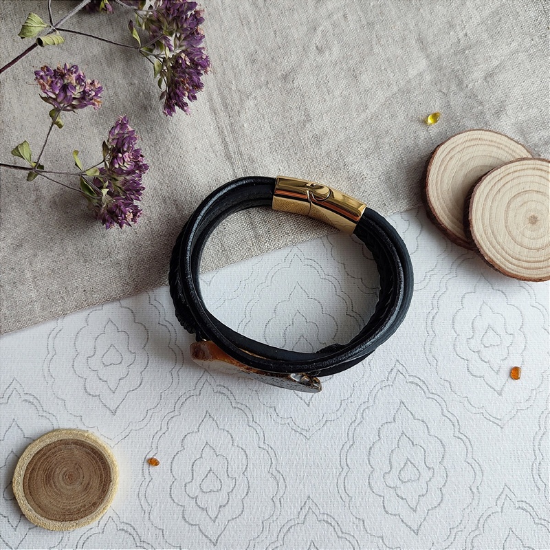 Браслет на кож. рем.,Янтарь 3501419888 (2)