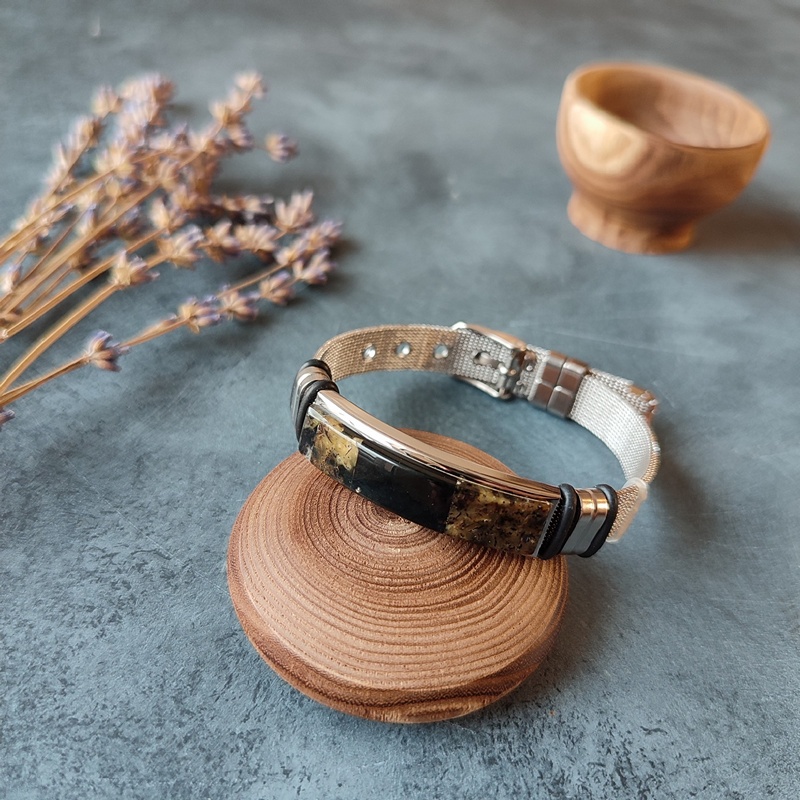 Браслет на метал. ремешке, янтарь 3211519863 (1)