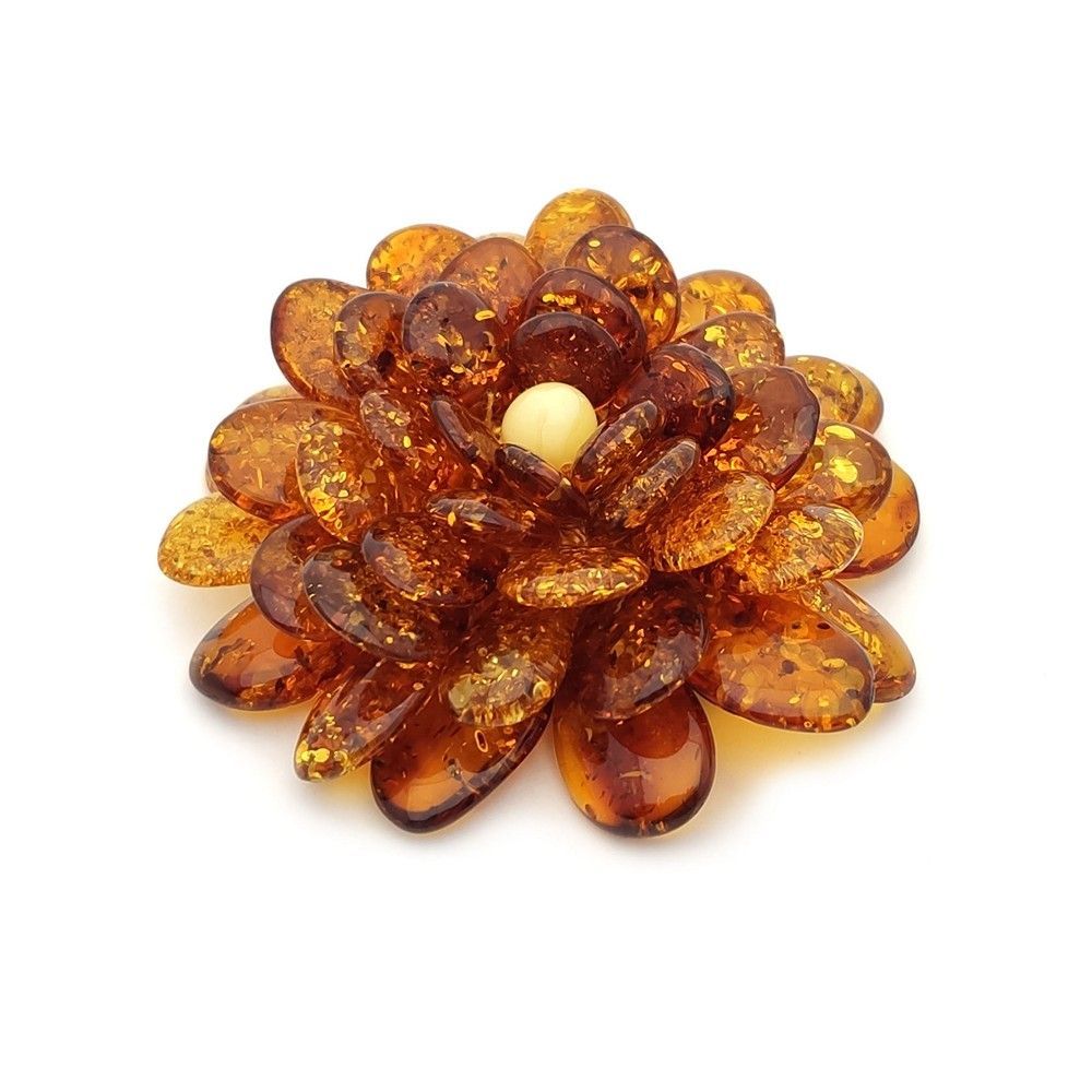 Брошь "Хризантема" янтарь