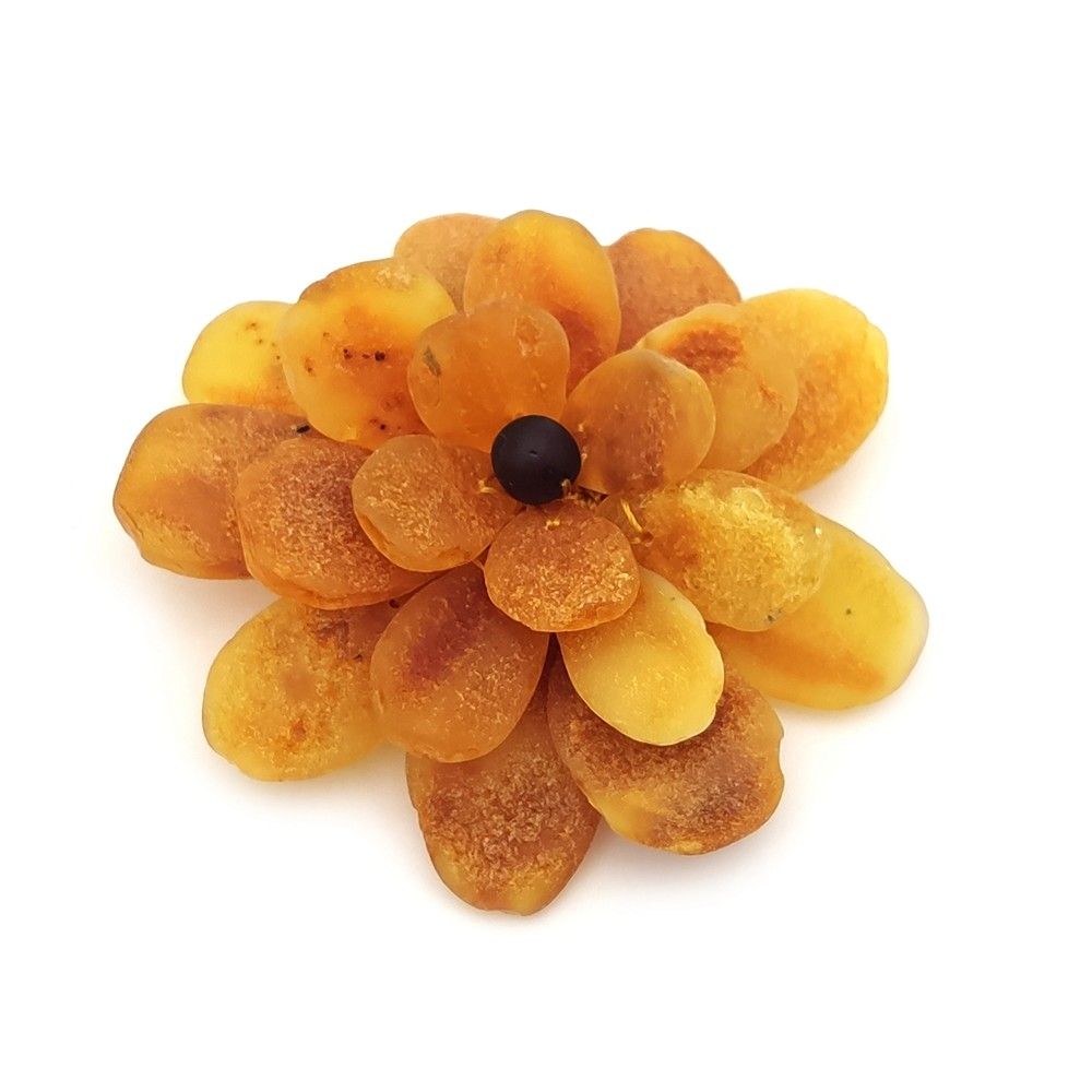 Брошь "Хризантема" янтарь