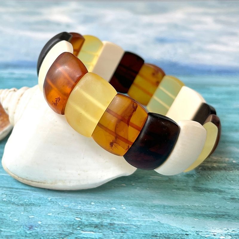 Браслет "Пластина" янтарь, мамонт