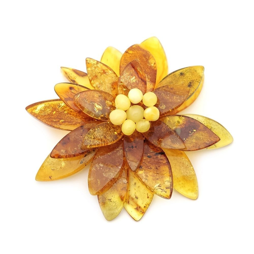 Брошь "Лотос" янтарь
